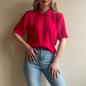 Vintage 1980s Hot Pink Short Sleeve Blouse (M/L)